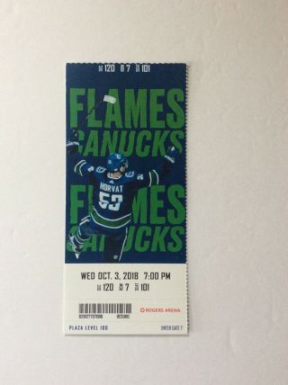 Vancouver Canucks Nhl Ticket Stub - Calgary Flames - October 3 2018 Pettersson