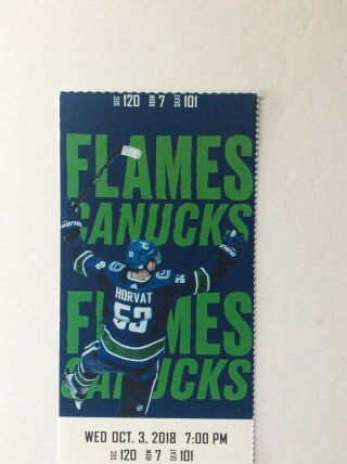 VANCOUVER CANUCKS NHL TICKET STUB - CALGARY FLAMES - OCTOBER 3 2018 PETTERSSON 3