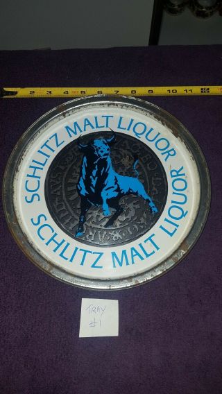 Vintage Schlitz Malt Liquor Metal Beer Tray Blue Bull (tray 1)