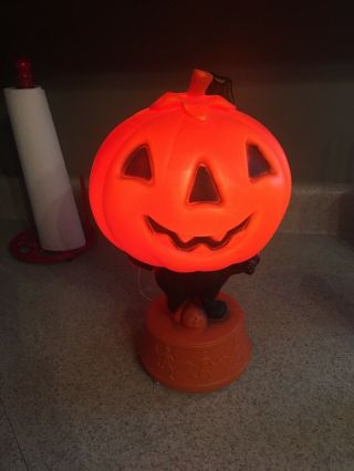 Vintage Halloween Pumpkin Cat Blow Mold Plastic Jack O Lantern Lighted Skeleton