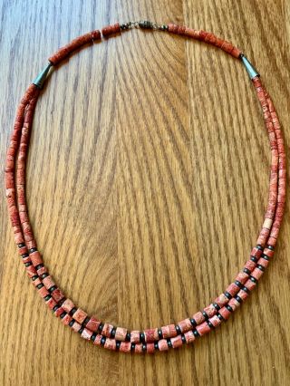 Vintage Native American Raw Peach Coral Necklace W/sterling Silver Cone Beads