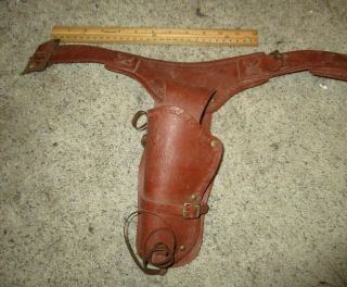 Vintage Toy Cowboy Western Cap Gun Belt Brown Holster Plastic Rubber Kids 2
