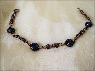 Vintage Art Deco Bracelet With Blue Rhinestones Signed Sturdy 1/20 12k Gf