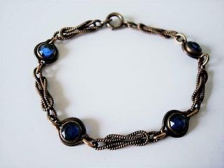 Vintage Art Deco Bracelet With Blue Rhinestones Signed Sturdy 1/20 12K GF 2