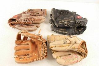 4 Vintage Baseball Gloves Hank Aaron Home Run Jose Canseco Fred Lynn