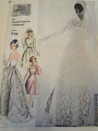 Vintage Vogue Couturier Bridal Gown Jacket Veil & Petticoat Pattern 1156
