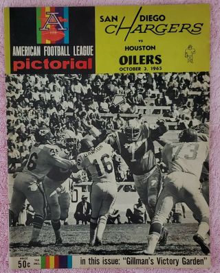 1965 Afl Football Program San Diego Chargers Vs Houston Oilers,  Balboa Stadium.