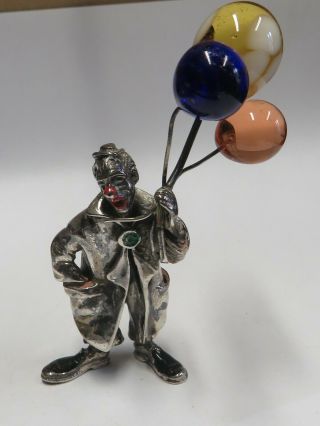 Ancini Solid Silver & Murano Glass Clown With Balloons Figure