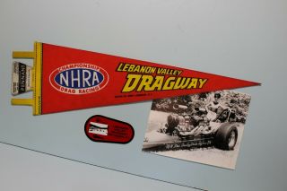 Vintage Lebanon Valley Dragway Funny Car Drag Racing Pennant Decal Nhra Banner