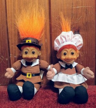 Vintage Russ Thanksgiving Troll Dolls - 2 Pilgrims Set