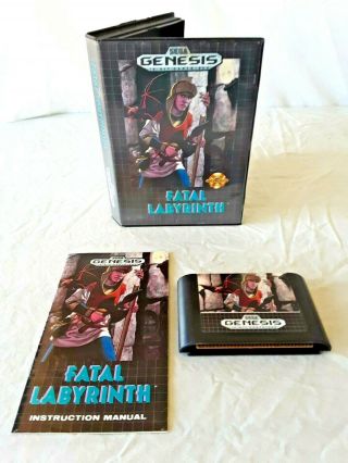 Vintage 1991 Sega Genesis Fatal Labrynth Video Game Box & Instructions
