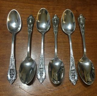 Wallace,  Sterling,  Rose Point,  6 (six) Demitasse Spoons,  8g,  4 1/8 Inch Ea