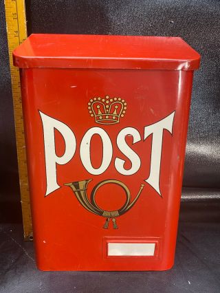 Vintage Swedish Red Metal Post Mail Box Sweden Wall Mount Mailbox 14 "