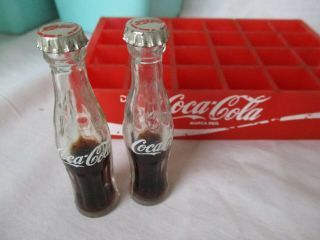 2 Vintage Mini Miniature 3 " Glass Coke Coca - Cola Bottles Argentina Metal Cap