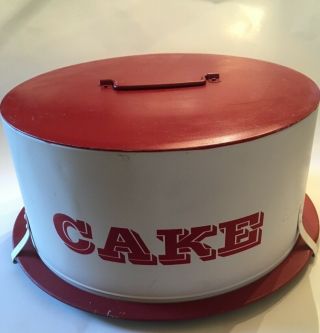 Vintage Mid Century Red Tin Cake Pie Carrier