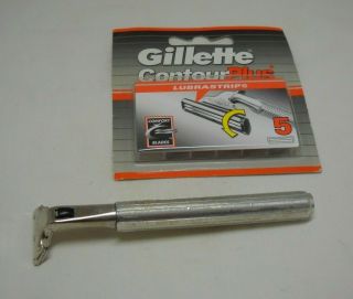 Vintage Gillette Atra Metal Razor Handle 1983 & Gillette Contour Plus Cartridges
