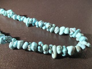 Vintage Turquoise Veined Nugget Strand Necklace Barrel Clasp 22 "