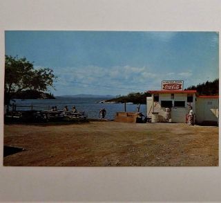 Vintage Postcard View Of The Lobster Pool Little Deer Isle Maine Coca Cola Sign