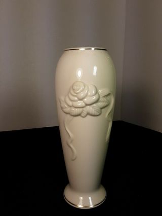 Vintage Lenox Rose Blossom Flower Vase Embossed Ivory Color With Gold Trim 7½ "