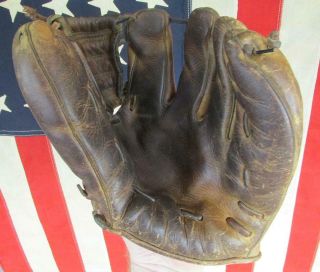 Vintage 1950s Stall & Dean Leather Baseball Glove Fielders Mitt Full Web Display