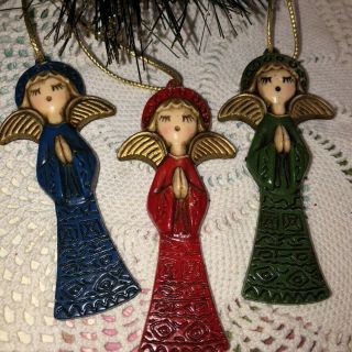 Set Of 3 Vintage Angel Christmas Ornaments Flat Plastic 1960’s Angels Hong Kong