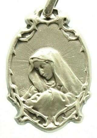 Vintage Silver Art Nouveau Pendant Blessed Mary Saint Mother Of Sorrows