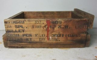 Antique Vintage Old Wooden Wood Ammunition Ammo Crate Box