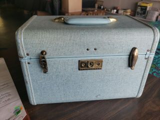 Vintage Samsonite Train Case Make Up Suitcase Carry On Blue Aqua