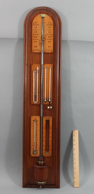 19thc Antique 38.  5in Victorian Walnut Barometer,  Thermometer Weather Station,  Nr