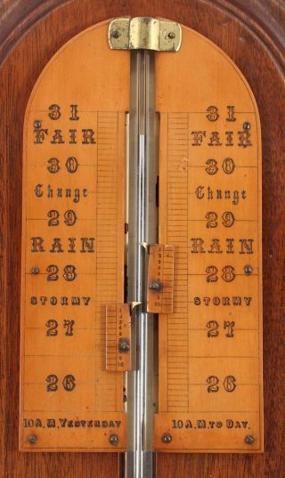 19thC Antique 38.  5in Victorian Walnut Barometer,  Thermometer Weather Station,  NR 3