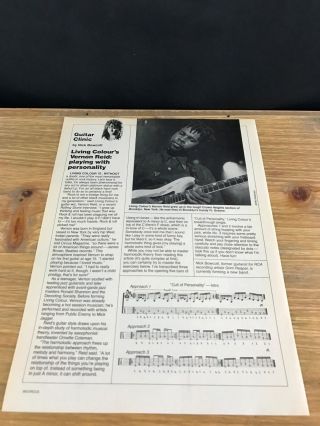 1989 Vintage 1 Page Print Article Guitar Clinic With Living Colour Vernon Reid
