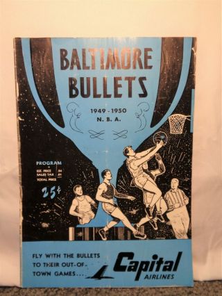 Vintage 1949/50 First Year Nba Basketball Baltimore Bullets Unscored Program