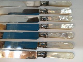 Antique Sterling Silver Dinner Knives Set 10 Mother of Pearl Handles 1855 2