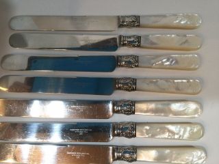 Antique Sterling Silver Dinner Knives Set 10 Mother of Pearl Handles 1855 3