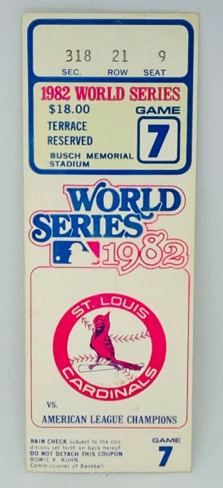 1982 World Series Ticket Stub Game 7 St.  Louis Cardinals Vs Milwaukee Brewers 2