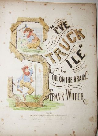 Antique Sheet Music Hand Colored Cartoon Miner Dancing Struck Oil 1859 Boston