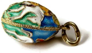 USSR Russian Enameled Saint George Egg Charm Pendant Gold over 960 Silver 3