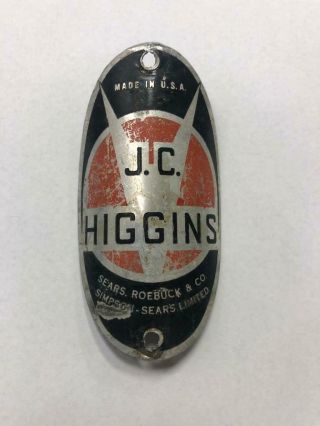 Vintage Bicycle J.  C.  Higgins Head Badge Tag Simpson Sears Roebuck Oval