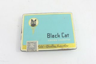 Vintage Black Cat Virginia Cigarettes Metal Tin Case Blue Advertising - M67