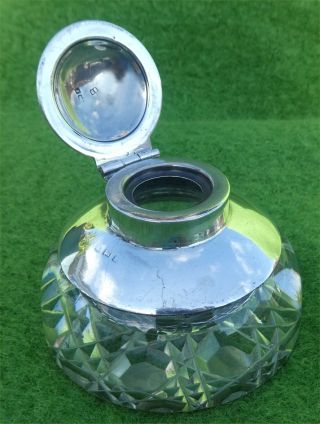 GREAT LOOKING EDWARDIAN SILVER MOUNTED GLASS INKWELL - BIRMINGHAM 1905 3