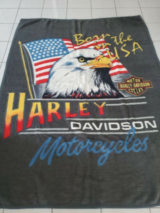 Rare (born In The Usa) Harley Davidson Throw Blanket (76 " /58 ") Good Conditi