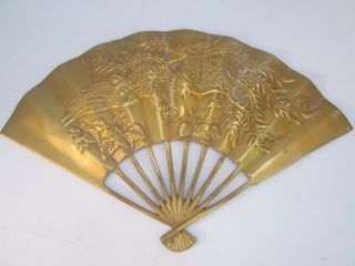 Vintage Brass Fan Wall Decoration Chinese Dragon/ Phoenix.  Wall/table.  Good Luck