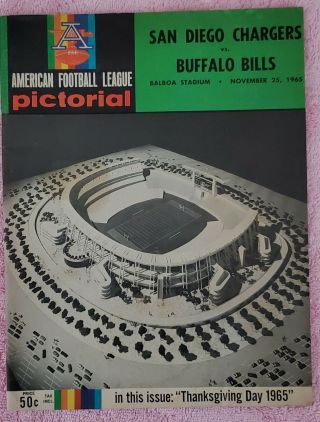 1965 Afl Football Program,  San Diego Chargers Vs Buffalo Bills At Balboa Stadium