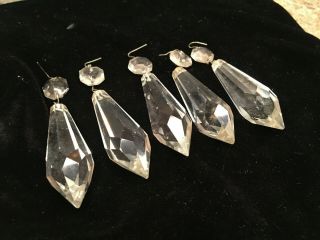 Vintage Set Of 5 Crystal Glass Spear Prisms For Chandelier Swing Design