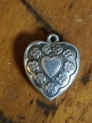 Vtg Sterling Silver Repousse Puffy Heart Charm " Mary K " Heart & Clovers