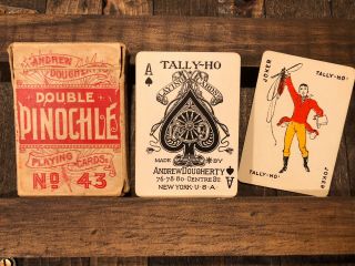 Rare 1887 Dougherty Tally - Ho Pinochle Playing Cards Antique Vintage Nycc,  Uspcc