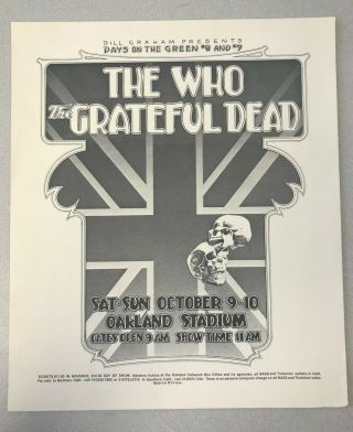Vintage Concert Poster Bill Graham Days On The Green 8 9 The Who Grateful Dead