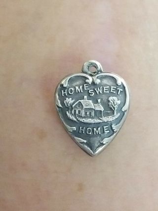 Vtg Sterling Silver Repousse Puffy Heart Charm Home Sweet Home