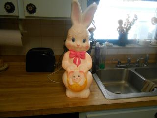 Vintage Empire Plastic Blow Mold Easter Bunny W/ Basket Baby Rabbit