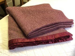 Vintage Pendleton Burgundy Striped Wool Blanket - Twin (72” X 81”) Usa
